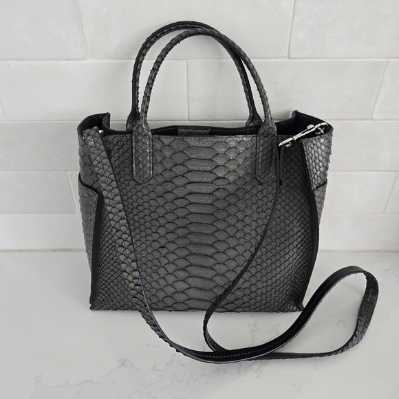B.May Handbags - B.May Harbor Tote Black Silver Gray Python Suede Leather Crossbody Shoulder Bag